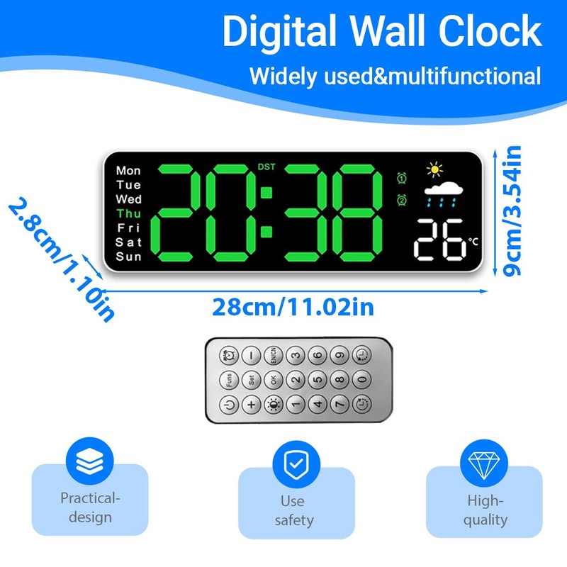NHQZ Wall Clock Digital 12 Inch LED Wall Clock Large
