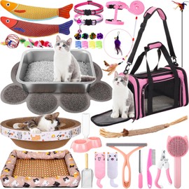 38 Pcs Kitten Supplies Starter Kit Cat Essentials Set Include Cat Scratcher Cardboard Stainless Steel Cats Litter Box Cat Bed Cat Carrier Kitten Toys Accessories for Kitten Welcome Gift Supplies