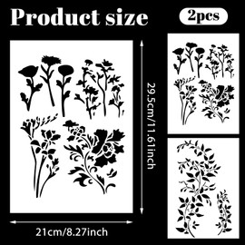 Piriuuo 2 Pcs Vine Stencils for Painting on Wood, Wall Stencils for Painting Large Pattern Reusable Flower Stencil Paintings Stencil Drawing Template for DIY Crafts Furniture Canvas Home Decor