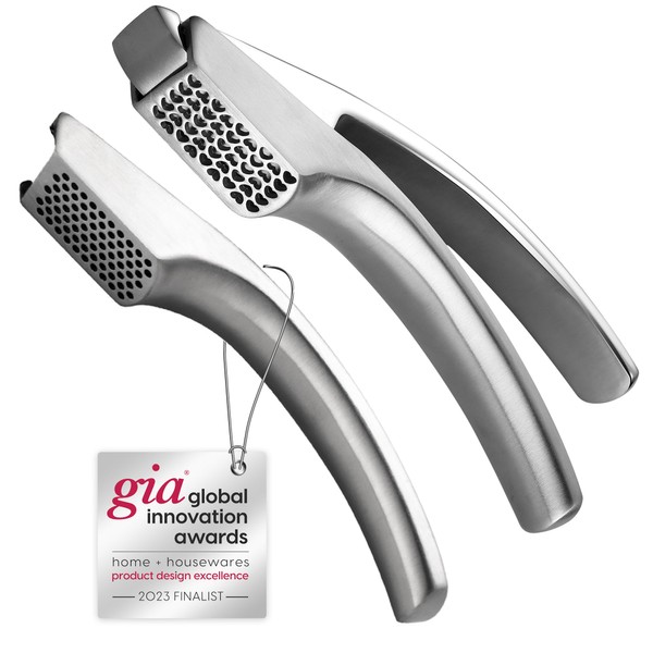 Garlic Press Stainless Steel with Two Detachable Handles for Fine & Coarse Garlic, No Need to Peel Garlic Mincer Tool, Garlic Masher + Presser in One Tool, Garlic Crusher with 5-Year Warranty