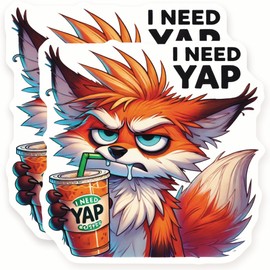 Fox Magnets - I Need Yap Coffee - Funny Animal - Cartoon - 2 Pack 5" Wide Design - Sticks to Fridges, Lockers, Toolboxes & More - Made in USA - AQM3694