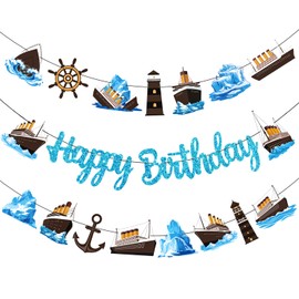 Nautical Birthday Banners Nautical Theme Birthday Party Decorations Cruise Ship Banners Ocean Sailing Party Decorations for Iceberg Cruise Baby Shower Supplies