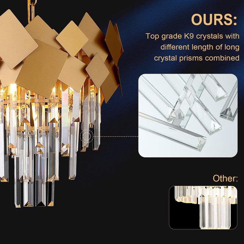 Gold Crystal Chandeliers 16” Modern Small Ceiling Pendant Light Fixture