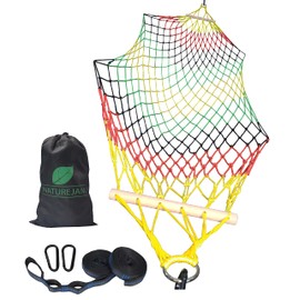 Naturejam Rasta Hammock-Portable Jamaican Camping Mesh Rope Hammock with Carrying Bag and Tree Straps