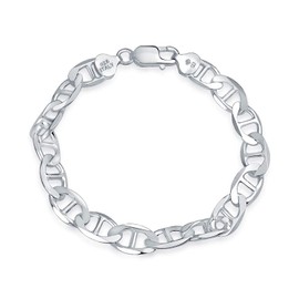 Men's Thick Heavy Solid .925 Sterling Silver 9MM Marine Anchor Mariner Chain Link Bracelet For Men Made In Italy 7.5 Inch