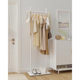 ENUMAIL Coat Rack Freestanding with Natural Rock Base, Metal Coat Hanger Stand, Industrial Garment Rack, Clothes Tree, Suitable For Outerwear, Hats, Handbags, 68.9in, White