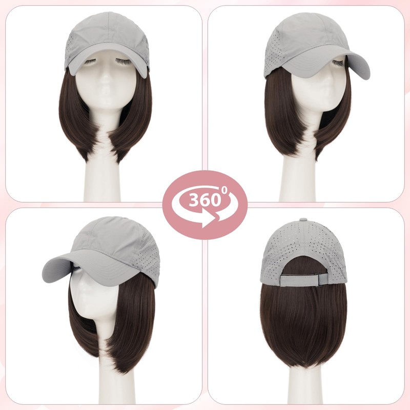 Hat Wig Short Straight Bob Hat with Hair Attached for