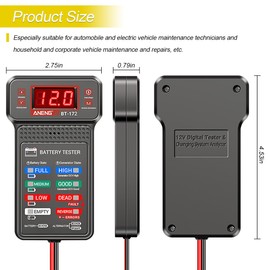 Zpana Car Battery Tester, BT172 12V Automotive Alternator Meter Diagnostic Tool with LED Indication & LCD Display, Accurate Digital Auto Battery Analyzer, Fit for Sedan Truck RV