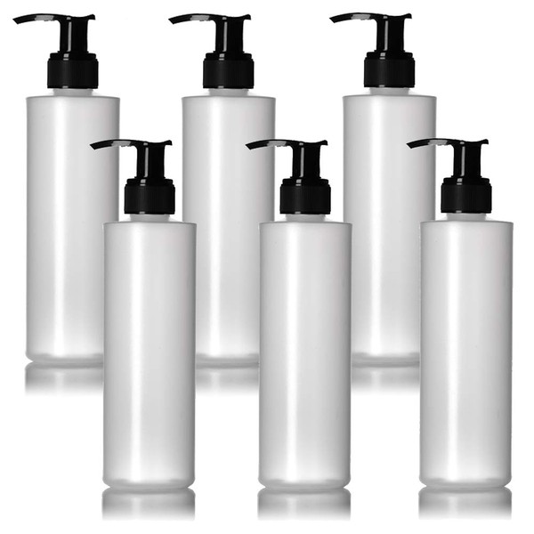 6 Pack of Refillable 8 Oz. Plastic Pump Dispenser Bottles for Lotion, Massage Oil, Shampoo and More! - BPA/Latex Free
