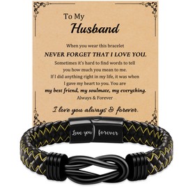 DONYUDE Gifts for Husband, To My Husband Gifts Leather Cuff Bracelet for Men Black Leather Rope Cuff Bracelet Anniversary Birthday Gifts for Husband Valentines Day Jewelry 9 Inches