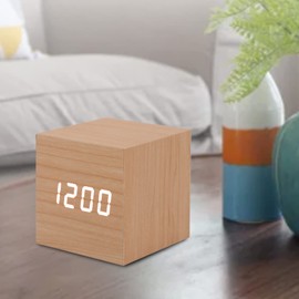 Luqeeg Digital Alarm Clock - Wooden Smart Alarm Clock, 3 Brightness, Date, Temperature Display, LED Wood Clock for Office, Bedroom, Bedside, Desk