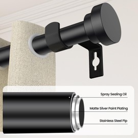 Black Curtain Rods for Windows 28 to 48 Inch, 5/8" Diameter Heavy Duty Metal Stainless Steel Adjustable Small Drapery Rod With Bracket