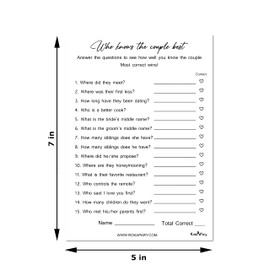 RokAPary Modern Minimalist Who Knows The Couple Best, Wedding, Bridal Shower, Bachelorette or Engagement Party Game, Couples Guessing Play Pack of 50 Cards 5”x7” Made in USA