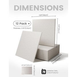 Fluxynara Felt Bulletin Board Tiles Large 48" x 36" Cork Board Alternative-12 Pack with 70 Adhesive Tabs, Thick Slat Wall Panels for Office Decor, Push Pin Board Wall Organizer Alternative - Oatmeal