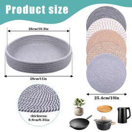 5 Pcs 10 Inch Trivets for Hot Dishes, Pots and Pans, Heat Resistant Hot Pads with Storage Basket, Kitchen Countertop Protectors, 5 Colors
