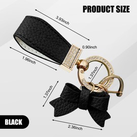 Flygun 1 PC Bling Car Bow Leather Keychain, Rhinestone Keychain Decoration, Universal for Car Handbag Pendant (Gold & Black)