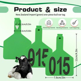 50Pcs Z Tags One-Piece TPU Large Size Cattle Ear Tags 001-050 Number Livestock Animal for Cattle Cows Pigs Goats Sheep Calf Animal Identification Tag (Green)