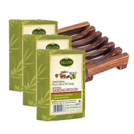 Kalliston, Sandalwood Soap made with Extra Virgin Olive Oil, Sandalwood Extract, All Natural for Smooth Skin, Hypoallergenic, Cruelty Free, Crafted in Ancient Crete, Greece, Pack of 4