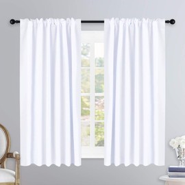 NICETOWN Window Treatment Curtain Panels - (White Color) W52 x L54, 2 Pieces, Semi Blackout Window Treatment Drape Panel for Kids Bedroom