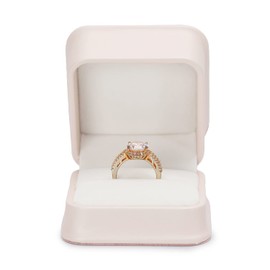 Woodten Pink PU Leather Surprised Proposal Ring Box for Engagement Velvet Interior Jewelry Ring Gift Box