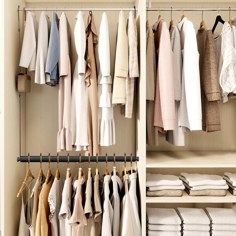 STORAGE MANIAC Adjustable Closet Rod Hanging Clothes Heavy Duty Closet