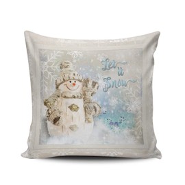 ONGING Decorative Throw Pillow Case Gray Blue and Ivory Christmas Cute Snowman with Snowflakes Pillowcase Cushion Cover One Side Design Printed Square Size 20x20 inch