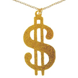 Novelty Giant Plastic Party 30'' Chain Dollar Sign Necklace Decor GOLD Bling