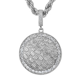 Techno Pave Men's Iced-Out Large Medallion Pendant with 5mm Rope Chain – Luxury Hip-Hop Necklace - Nugget Pendant in Silver Finish