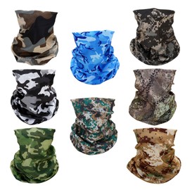 SMEHCF 8 Multipurpose Bandanas for Women Men Headband Balaclava Hair Head Scarf Face Half Airsoft Paintball Mask Neck Gaiters Breathable Reusable Washable Brown Blue Green Black White Digital