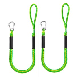 DockMoor Bungee Dock Lines for Boats Marine Mooring Lines Boat Rope for Docking with Loop and Clip Accessories for Jet Ski, PWC, Pontoon, Kayak, SeaDoo, WaveRunner (green-2pack)