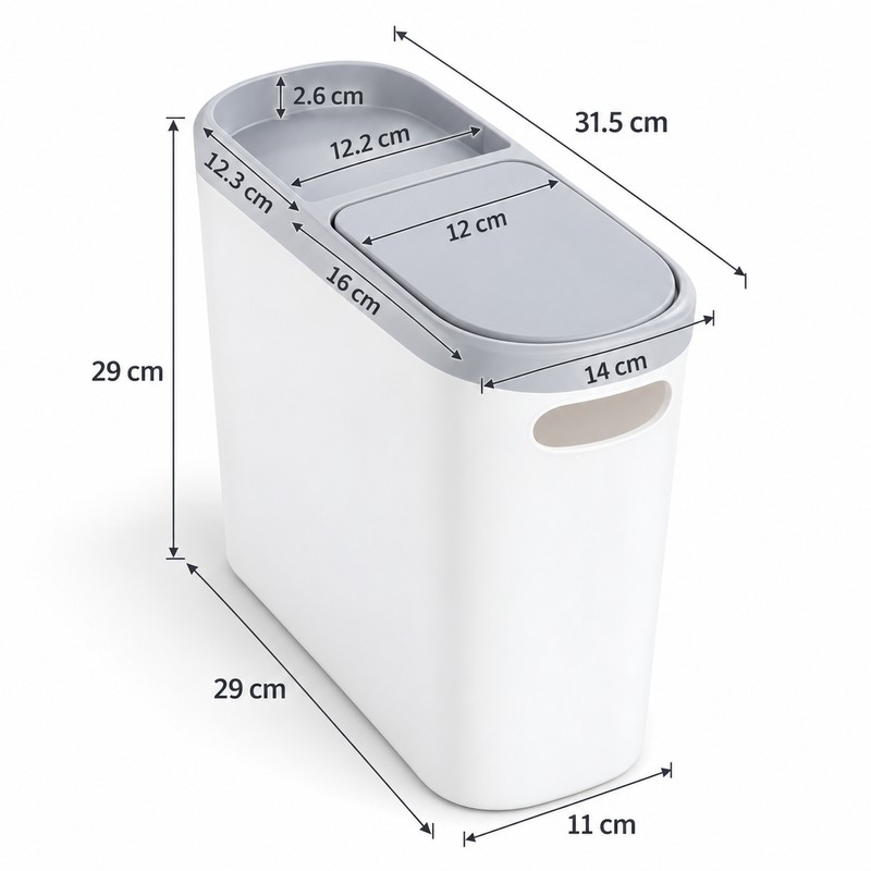 Slim Trash Can with Press-Top Lid for Small Spaces –