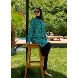Modest Swimwear for Women 3-Piece Set - Parachute Burkini Set - Islamic Full Cover Swimsuit (US, Alpha, XX-Large, Regular, Regular, Standard, Leaf Print)