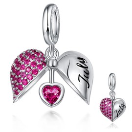 FOREVER QUEEN Women's Birthstone Charm Pendant, Heart, 925 Sterling Silver, Charms Pendant, Birthstone Charms for European Bracelets and Necklaces, Sterling Silver