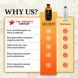 The Goodbye Company Black Castor Oil – USDA Certified Organic (120mL / 4.25oz) – Cold-Pressed & Unrefined – 100% Pure & Hexane-Free – Glass Bottle – Nourishing Oil for Eyebrow, Eyelash & Hair Growth