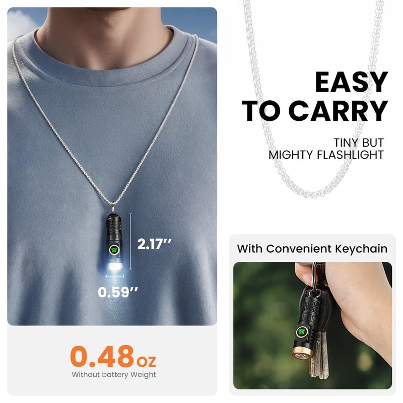 Yemao 800 High Lumens EDC Rechargeable Keychain Flashlight, Powered by