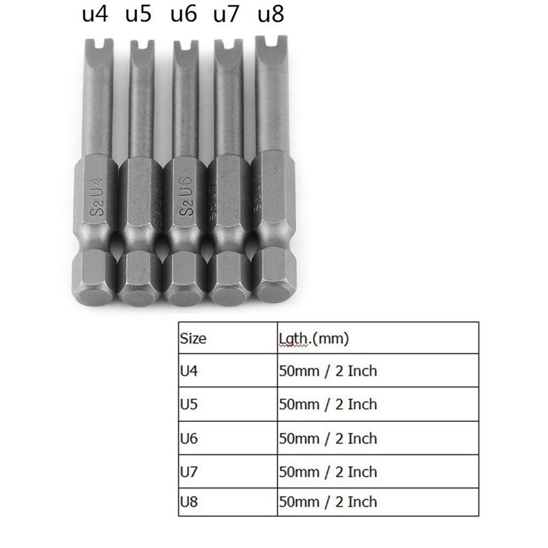 Hilitand 5pcs 50mm Long U-Shaped Screwdriver Bits U-Shaped Bits S2