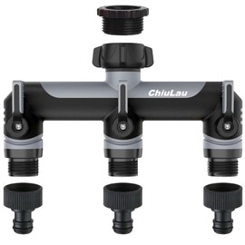 ChiuLau 3 Way Garden Hose Splitter, 3/4" Outdoor Faucet Splitter and Tap Connector, Garden Tap Adapter Hose Connector, Extended Handle Individual On/Off, for Outdoor Gardening(Gray)