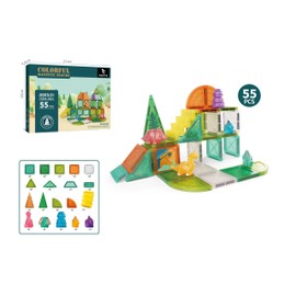 FREFTA Magnetic Tiles Toys for Kids Ages 3+ STEM Building Blocks with 55PCS Set of Magnet Tiles & Dinosaurs, Educational Sensory Toys for Boys & Girls, Creative Construction Gift