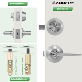 ANNFUZ Keyed Alike(Same Keys) Front Door Lever Knob with Single Cylinder Deadbolt Combo Lockset, Entry Door Handle with Lock & Key, Round Locking Deadbolt,for Interior Bedroom (Brushed Nickel)