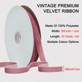 RIBBOOO Pink Velvet Ribbon 1 cm x 10 yds, Vintage Velvet Ribbon for Christmas, Wreath Bows Decoration, Craft Gift Packaging, Valentine's Day Bouquet Packaging