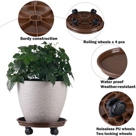 8 Packs 12 Inches Plant Caddy with PU Wheels Large Rolling Plant Stands Plastic Plant Roller Base Pot Movers Planter Saucer on Wheels Indoor Outdoor Wheeled Plant Dolly Planter Tray Coaster