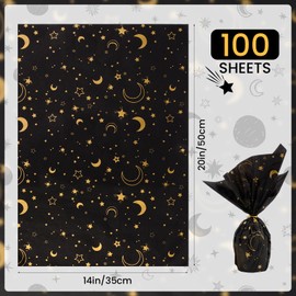 100 Sheets Galaxy Tissue Paper, Black with Gold Stars & Moons Design, 20" x 14" - Perfect for Birthdays, Christmas, and Celebrations, Wrapping Tissue Paper for Gifts and Crafts