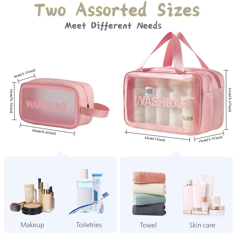 2 PCS Clear Toiletry Bags for Women, Travel Toiletries Wash