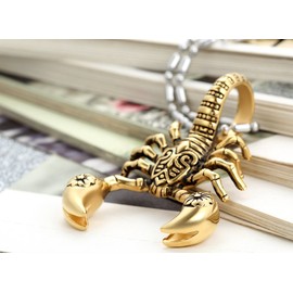 Flongo Men's Gothic Stainless Steel Punk Gold Scorpion Biker Pendant Necklace, 22 inch Chain