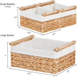 Vagusicc Wicker Storage Basket, 3-Packs Water Hyacinth Wicker Baskets for Organizing, Large Cube Storage Organizer Baskets Bins with Handles for Shelves Decor, Small Toilet Paper Storage Basket
