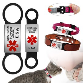 Dog Tag for Collar Necklace Stainless Steel Dog Cat Pet ID Tags Pendant ESA Emotional Support with Rubber Dog Accessories Black S
