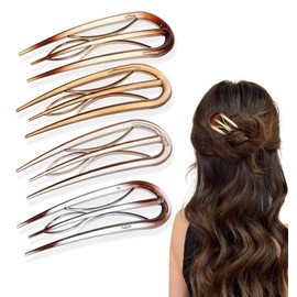 French Pins for Fine Hair, 4 Pcs Plastic Hair Pins, French Twist Pin with 3 Inner Teeth Design for Women Fine Thick Thin Hairs (Light Transparent)