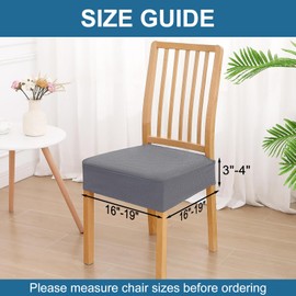 Smiry Waterproof Seat Covers for Dining Room Chairs Set of 2, Stretch Jacquard Removable Washable Chair Seat Slipcovers Protector, No Rear Covers, Grey