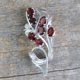 NOVICA Artisan Handcrafted Garnet Brooch Pin Sterling Silver with Garnets India Red Fiesta Floral Birthstone [2 in L x 1 in W x 0.2 in D] ' Crimson Bouquet'