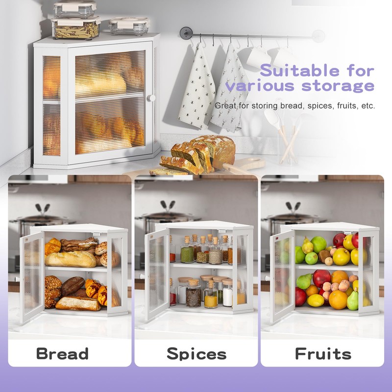 Wieghda Corner Bread box for Kitchen Countertop,Farmhouse Bread Box with